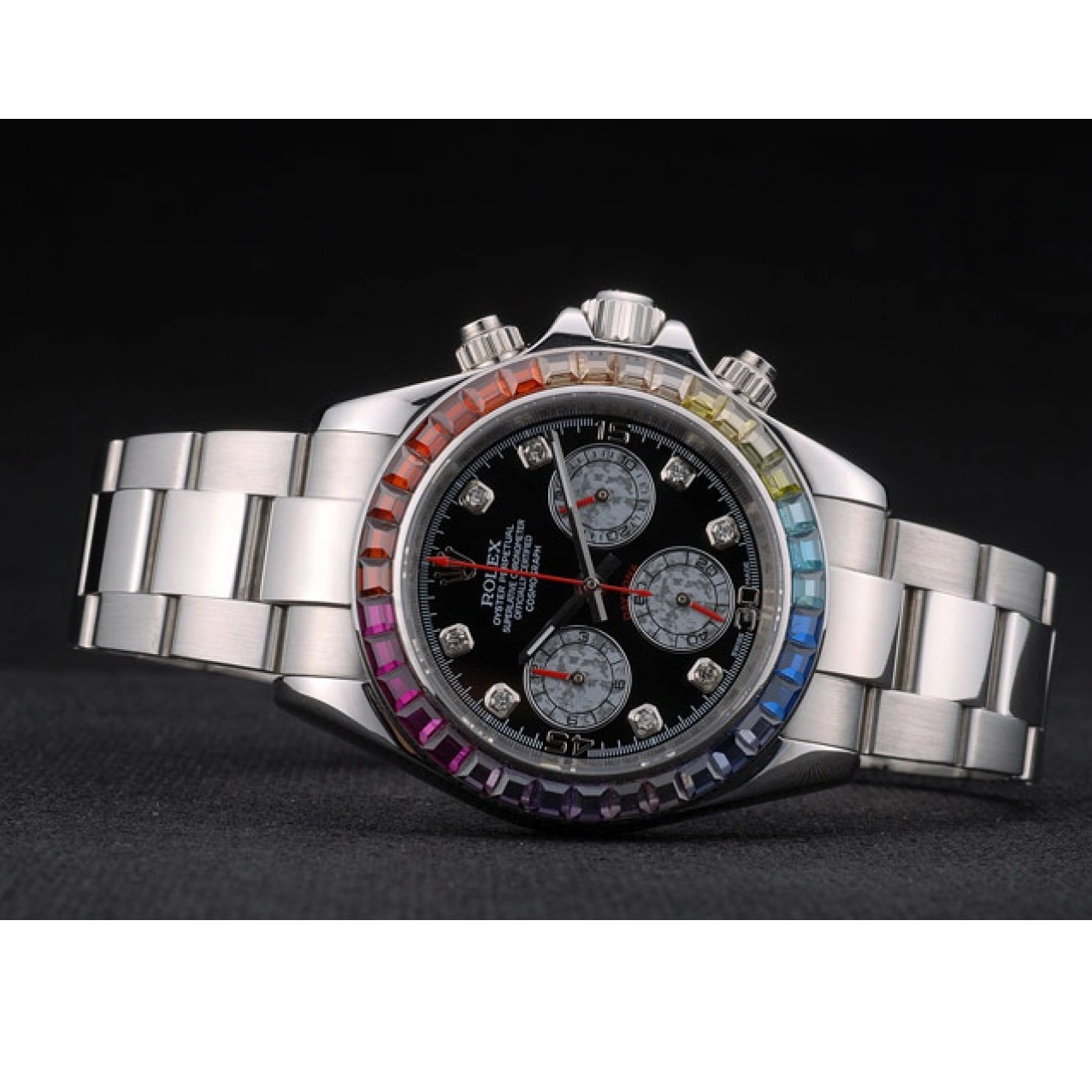 Good Copy Rolex Watches Rainbow Black Daytona Cosmograph Bezel Steep Dial Strap Stainless Crystals Rolex 80250 0726